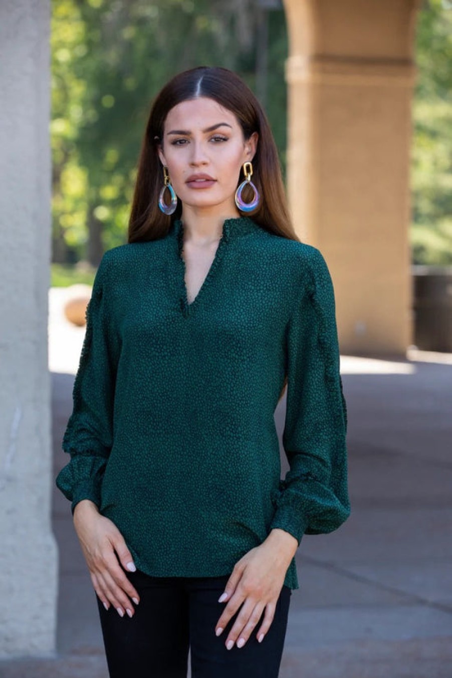 Clothing Rungolee | Rungolee, Alissa Blouse-Thyme Tortoise