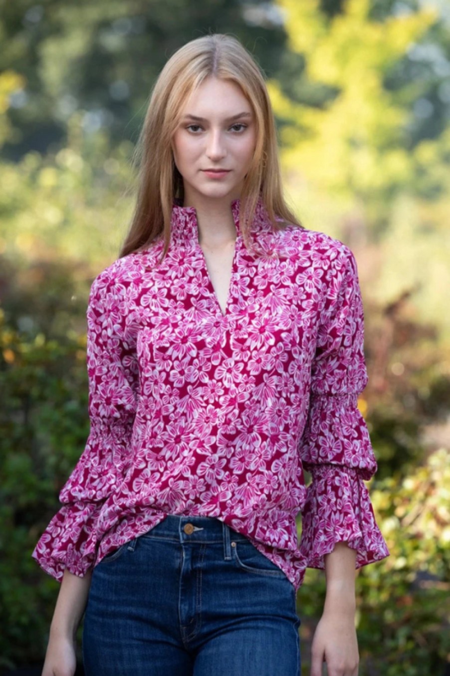Clothing Rungolee | Rungolee, Artiste Blouse- Fuchsia Taffiti Flora