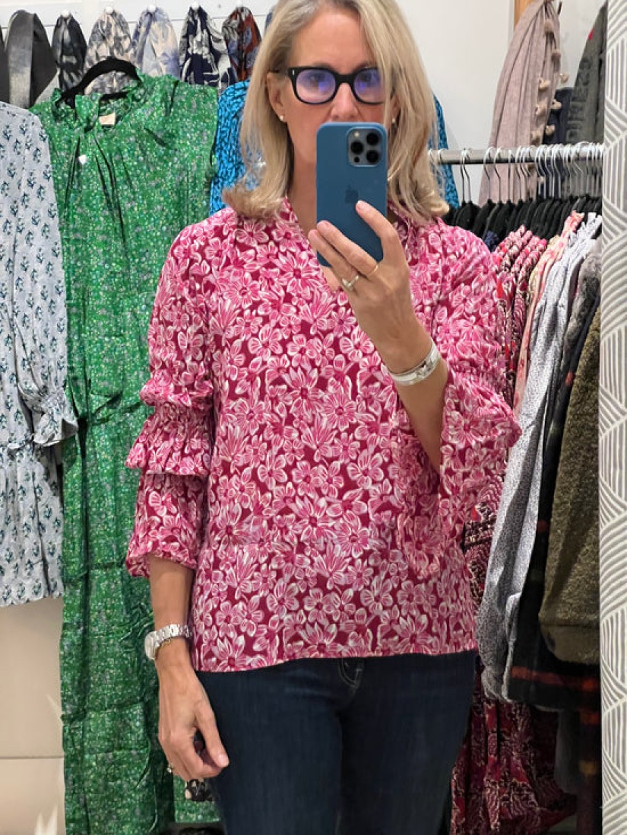 Clothing Rungolee | Rungolee, Artiste Blouse- Fuchsia Taffiti Flora