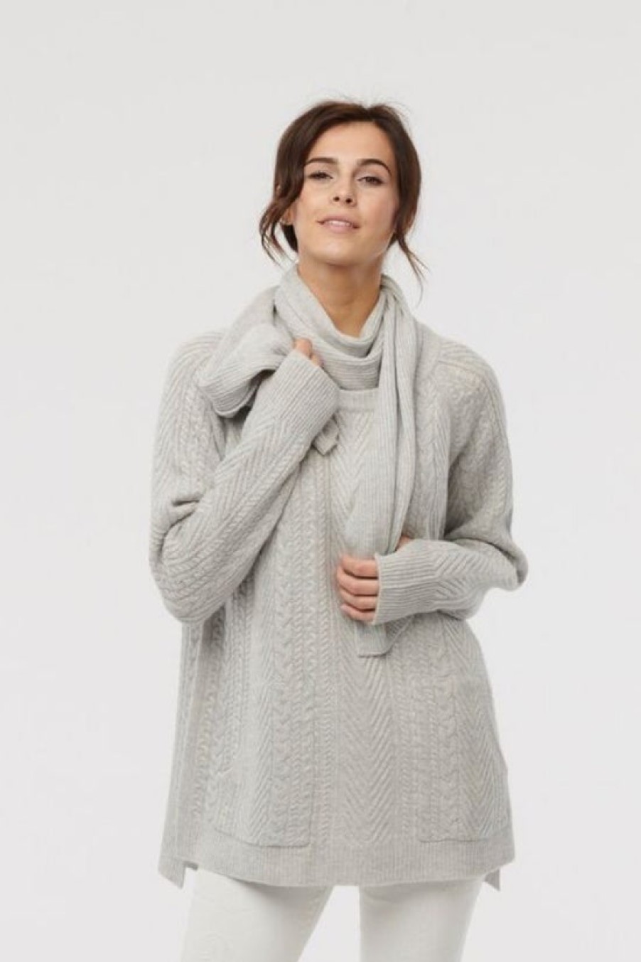 Clothing Snapdragon Designs | Cable Knit Hygge Sweater With Scarf (Neutral S)