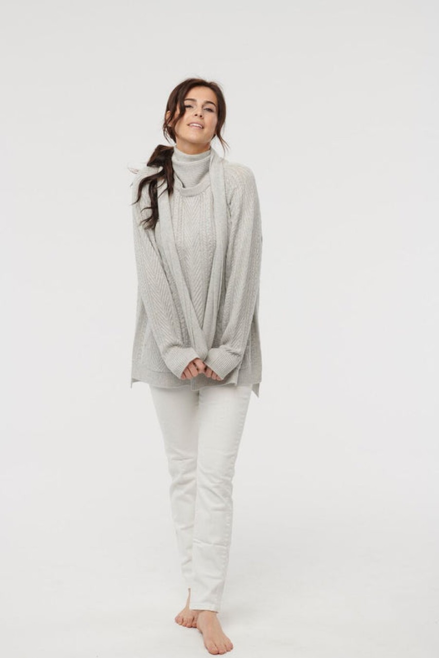 Clothing Snapdragon Designs | Cable Knit Hygge Sweater With Scarf (Neutral S)