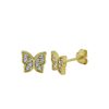 Jewelry Bamiyan | Gold 2-Wing Butterfly Stud Earrings With Cubic Zirconia
