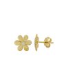 Jewelry Bamiyan | Gold Floral Stud Earrings With Cubic Zirconia Center