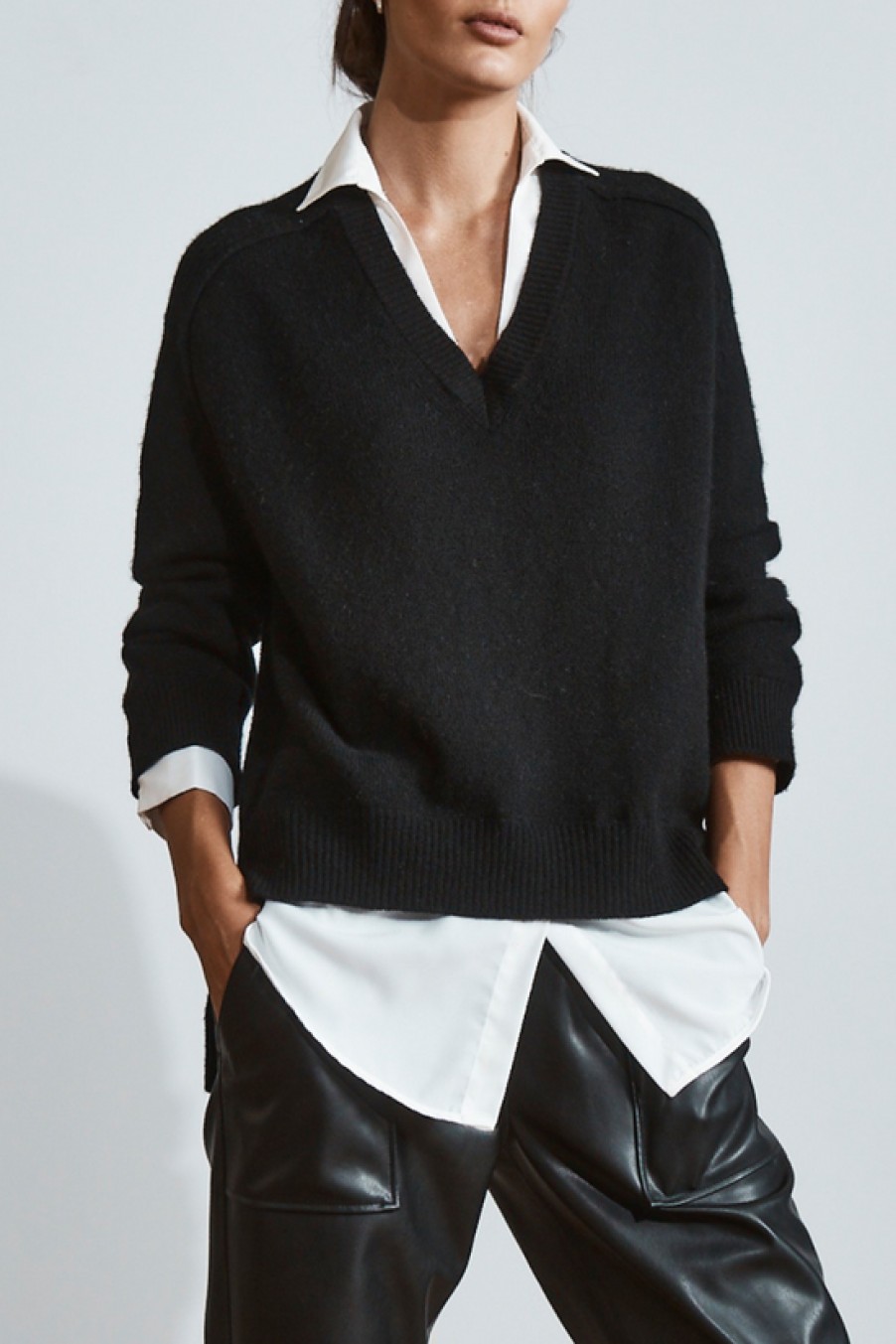 Clothing Brochu Walker | Brochu Wa Ker, The Ooker Ayered V-Neck- Onyx