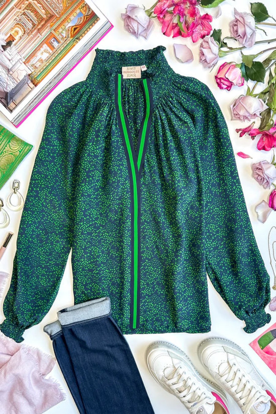 Clothing Rungolee | Rungolee, Aspen Blouse- Navy Green French Floral